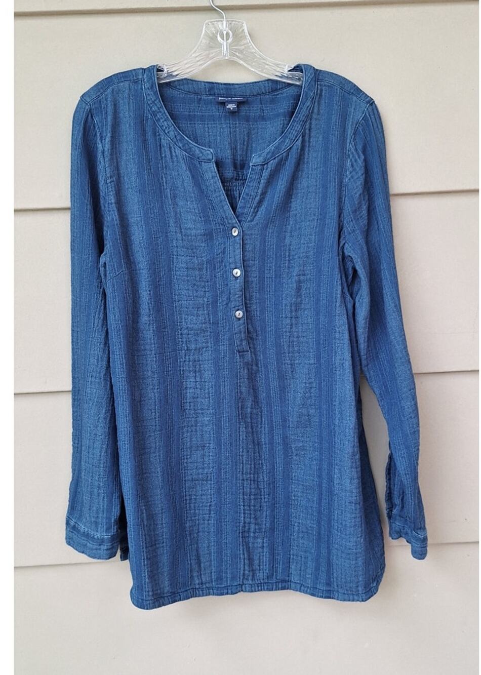 J. Jill Indigo 100% cotton Popover Long Sleeves Tunic Top Blue Casual Coastal M